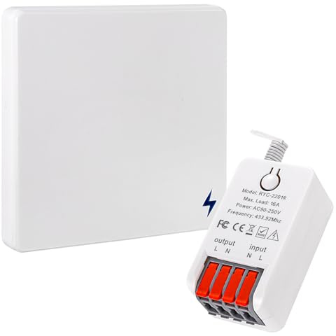 Wireless Light Switch Kit 86 Wall Panel remote light switch and 16 Amp Relay Receiver Controller AC90-250V,Long Range Reomte ON OFF for AC Appliances (1 Switch and 1 Receiver)