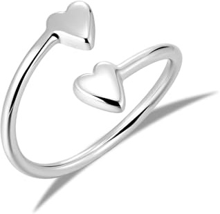 ALEXCRAFT Anillo Plateado Corazón Ajustable 5-8Size
