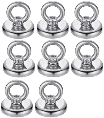 Gancho Magnético, Paquete de 8 Imanes de Neodimio, Imán de 25 mm con Gancho, Gancho Magnético de Ojal, Imán de Neodimio con Ojal, para Refrigeradores, Cocinas, Garajes, Camping