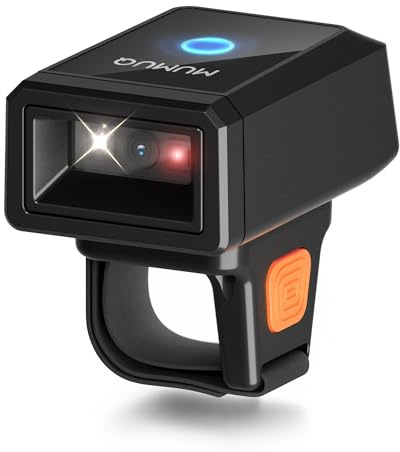 Bluetooth Ring Barcode Scanner Fast & Long-Range Scanning, Mini Wearable 1D&2D Wireless Bluetooth Finger QR Code Scanner Compatible with iPhone iPad Android Phone for Warehouse Inventory