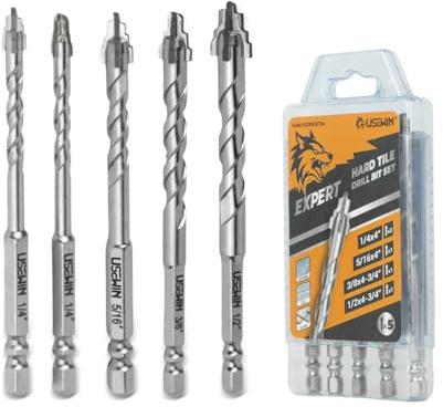 5 Pack Serrated Concrete Drill Bit Set Professional Carbide Tip Masonry Drill Bits Set, 1/4 to 1/2, for Tiles, Thin Metal, Brick, Plastic and Wood