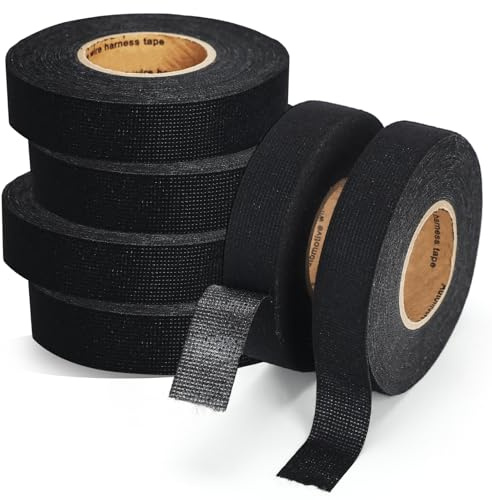 6 stycken biltygband svart 19 mm x 15 m vävtejp textiltejp | 90 meter tygtejp självhäftande kabelnät tejp isoleringstejp för kabelträd hushåll bil motorcykel elektrisk