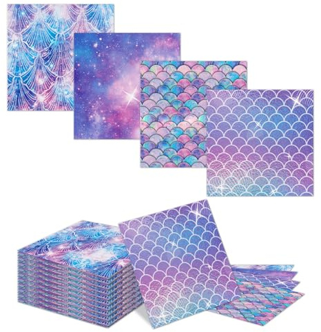Kotkiddy 40 Piezas Servilletas de Sirena, Diseño de Escamas de Sirena Motiv de Sirena, Servilletas de Sirena, Fiesta de Cumpleaños Submarina de Bebé Regalo de Decoración