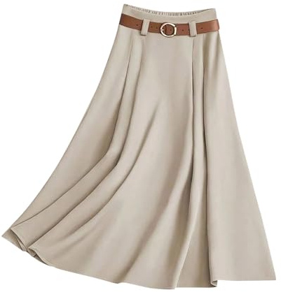 Jupe à paillettes pour femme - Jupe plissée décontractée et unie - Longueur midi fluide et coupe trapèze - Polyvalent - Portable pour tous les jours - Taille extensible douce et confortable - Matériau