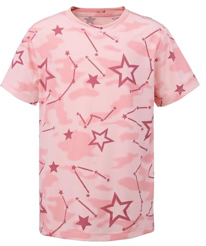 Dinopjs Girls Short Sleeve Athletic T-Shirts, Fitness Tshirt, Kids Performance Gym Top, Badminton Jersey, Girl's Football Training T Shirt for Age 6-13 Years