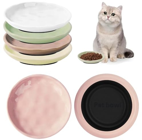 Set di ciotole per gatti in ceramica, 5 pezzi di ciotole per gatti, ciotola per cibo per gatti con fondo antiscivolo in silicone, piatto per gatti in ceramica, ciotole piatte, per gatti, gattini e