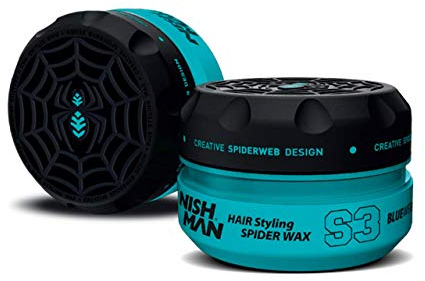 NISHMAN Aqua Spider Wax S3 - Blue Web 150g - Sweet Pea Scent - Strong Hold & Shiny Finish Hair Wax for Men, Flexible Styling for All Hair Types