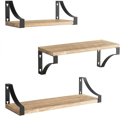 Amada Lot de 3 Etagere Murale, Étagère Murale en Bois Rustique Chambre, Salle de Bains, Salon, Cuisine ou Buanderie, Étagère Murale Bois et Décoration