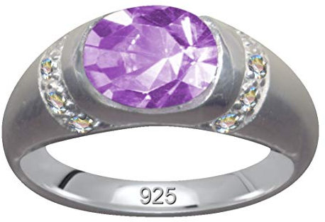 Anillo de plata de ley 925 con circonitas blancas, color lila