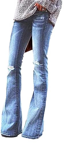 GUOCU Damjeans, slitna, utsvängda, fransade smala stretchjeans, utsvängda byxor, klassiska lediga bootcut-jeans, vintagebyxor med vida ben, denimbyxor, H, XS