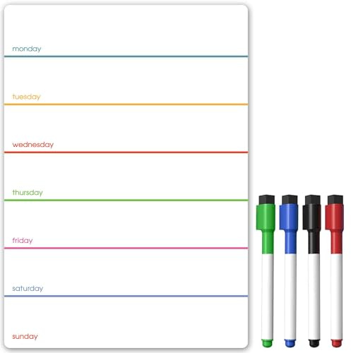 TMS Magnetisk veckoplanerare i A4-format och torrtorkningspennor, liten whiteboardplanerare för kylskåp, måltidsplanerare med torrtorkning, att göra-lista, memotavla eller påminnelsekalender