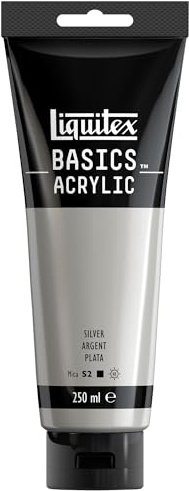 Liquitex 88700242 Basics - Peinture acrylique, peinture artistique monopigmentée, résistante à la lumière, qualité archive, finition satinée, tube de 250 ml - Argent