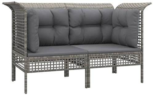 vidaXL Garten Ecksofa 2 STK., Gartensofa mit Kissen, Modular Sofa Garnitur für Garten Terrasse, Gartenmöbel Sitzgruppe Loungemöbel, Grau Poly Rattan