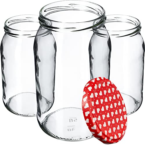 KADAX Lot de 8 bocaux de conservation, en verre, 900 ml, à insérer, utilisables comme pots à confiture, à provisions, à conserve, motif de cœur