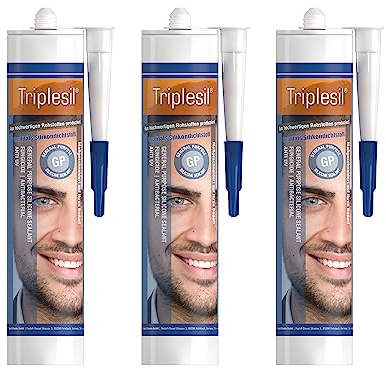 Triplesil Premium Transparent Silikon Dichtstoff – 3 x 310 ml Kartusche Universalsilikon für allgemeine Anwendungen – Wasserfest & UV-beständig – DIY Dichtmasse-Silicone Sealant (3x transparent)