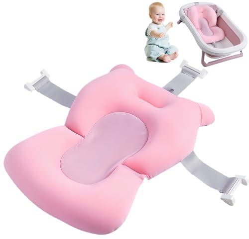 Tapis de bain pour bébé : siège de bain pour bébé et tout-petit avec ceinture de sécurité - Coussin de bain pour nouveau-nés et nourrissons - Baignoire pour bébé de 0 à 18 mois (rose)