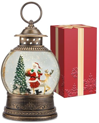 Christmas Snow Globes Christmas Decorations, Lighted Musical Snow Globes Lantern, Santa Decoration Indoor Home Décor & Gift, 6H Timer, USB/Battery Operated