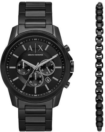 Armani Exchange Watch for Men Automatic Movement and 46mm Case Size with Stainless Steel Leather or Silicone Strap, Charcoal