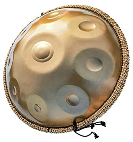 Handpan 22 Pulgadas 9/10/12 Notas Tambor de Acero, 440 Hz Re Menor Percusión de Tambor Golden Handpan para Sanación con Sonido, Yoga (Gold, 9 Notes)