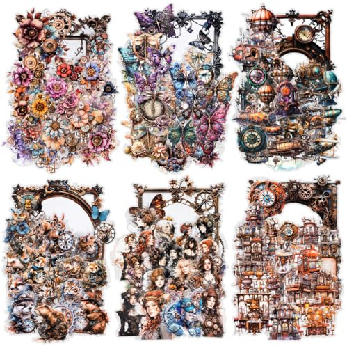 240PCS Vintage Sticker Set Kraeoke Dampfzeitalter PET Scrapbooking Stickers Dekorative Fotoalbum Sticker Ästhetische Aufkleber für Bullet Journal Zubehör und Scrapbook