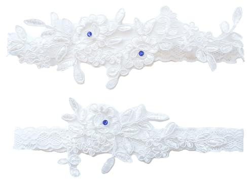 Blausky 1 par brudstrumpeband, spetsblommor strumpeband, damspetsben strumpband, bröllopsstrumpband, elastisk spetsstrumpband för brudgåva, brud-tillbehör, vit, 40–48 cm
