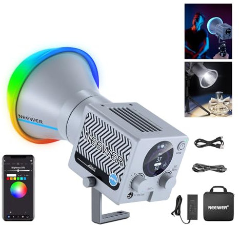NEEWER 60W Luz Vídeo LED RGB Portátil Foco Relleno Mano, App/2.4G/Control Panel 18 Escenas 8700Lux/1m 2700-6500K CRI97+ Iluminación Continua COB Regulable para Streaming Fotografía Estudio, HS60C