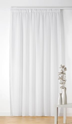 Linder – Visillo con Hebilla – Acabado de galón Fruncido – Color Blanco Nieve – Gran Ancho 240 x 260 cm – 100% poliéster – Colección Boucline