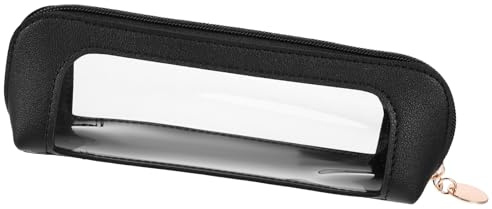 Psyqtsuary Clear Makeup Bag, PU Leather Mini Makeup Pouch Portable Makeup Brush Case Transparent Waterproof Cosmetic Organizer Pouch with Zipper for Women Home Travel Office Makeup Storage (Black)