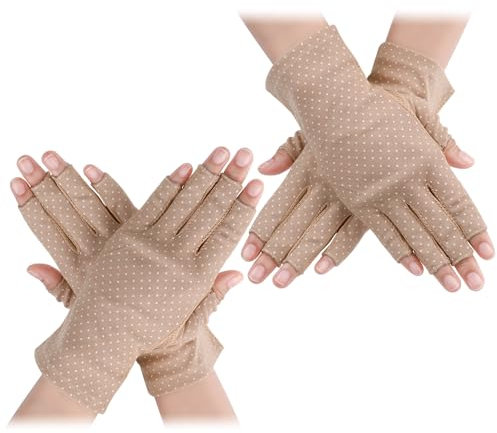 Telooco UV Handschuhe Fingerlos für Damen und Herren - Sonnenschutz Half Finger Schutzausrüstung Kurz Sommer Outdoor (Khaki)