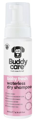 Shampoing Sec sans Eau Buddycare pour Chiens (200 ML) | Shampoing Baby Fresh pour Chiens à la Peau Sensible | Après-shampoing Sec Naturel et Facile à Utiliser pour Un Pelage Frais et Propre