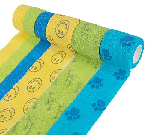 Vendaje para Mascotas Elástico Auto Adherentes Cohesivas Cinta Banda No Tejido para Perros Caballos Lesiones Tobillos Muñeca Esguinces Tobillos 6 Rollos