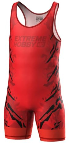 Extreme Hobby - brottardräkt för barn – BLACK PANTHER – professionell brottningsdräkt, brottningskläder barn, brottarlinne, wrestling singlet, färg: röd, storlek: 152