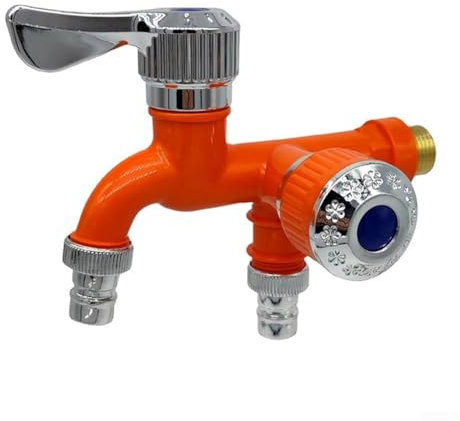 Robinet de jardin à double sortie, robinets d'extérieur à double sortie avec 2 connecteurs de tuyau pour machine à laver de jardin, barils de pluie (orange)