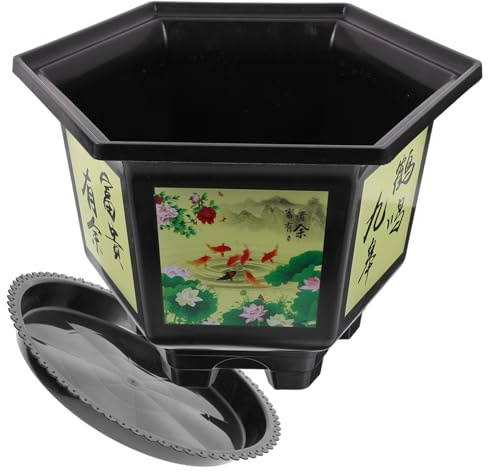 TOYANDONA Macetas De Plástico Hexagonales para Balcón y Bonsái, Juego De 2 Piezas, Diámetro 30 Cm, Color Marrón Café, Jardineras Resistentes para Interiores y Exteriores