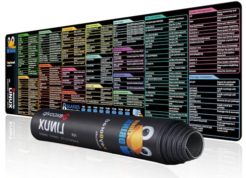 excovip Musmatta med shortcuts, Linux Commands Line, kommandorader utökad stor musmatta, länkar till program, tangentkommandon tangentbordsgenvägar 90 x 30 cm 0404