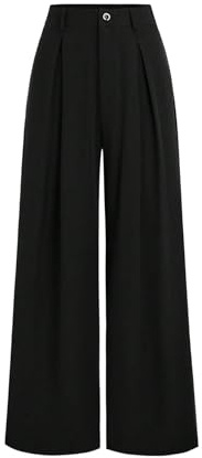 SOLY HUX Pantalones largos para mujer, elegantes pantalones de Palazzon, pantalones de oficina, informales, pantalones de traje con cremallera, pantalones de tela, pantalones rectos anchos, Negro