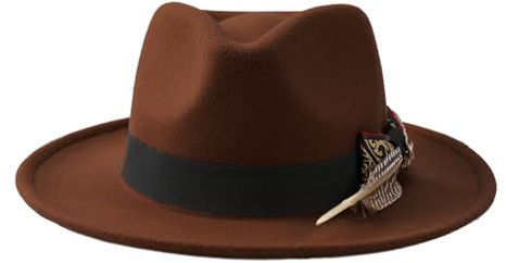 YJZQ Fedora-Hut, breite und flache Krempe, Filzhut, Glockenform, Herren, Trilby-Kappe für Ritter und Jazz, Gentleman (56-58 cm), camel, 56-58