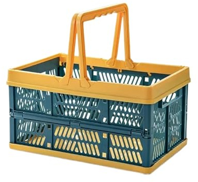 Storage Crate,Collapsible Crate For Stacking Folding Shopping Storage Basket,Car Organizing Trunk(Yellow,37.5x25x20.5cm)