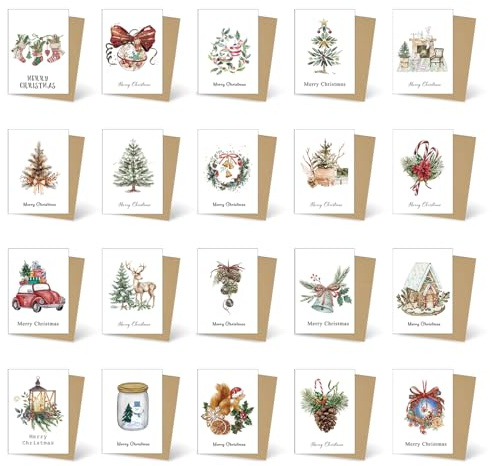 Smdbzda 20 Pezzi Biglietti Auguri Natale, Biglietti di Natale con Busta e Adesivi, Formato A6, Biglietti di Auguri di Buon Natale, Cartoline di Natale per Parenti, Stretti, Amici, Colleghi
