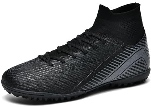 WOWEI Fotbollsskor herr pojkar High Top Spike Cleats professionella fotbollsskor barn sport utomhus atletiska träningsskor fotbollsskor sportskor tävling, Svart 5, 46 EU