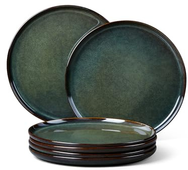 Homikit desserttallrik, 6 delar, stengods liten tallrikssats, 20,2 cm reaktiv glasyr, mattallrik, modern serveringstallrik för 6 personer, mikrovågsugns- och diskmaskinssäker, tallröksgrön