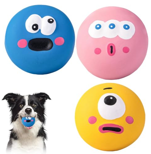 VEOIRXU 3 Pezzi Giochi per Cani con Squeak Cucciolo Interattive in Lattice di Gomma Palla Morbida Interattiva da Lancio Bouncy per Fetch Ideale per Cani Piccoli e Medi Gioco Interattivo (3 Colori)