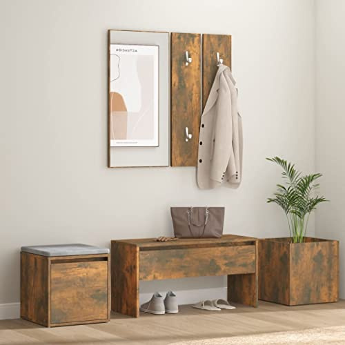 Plumbpyr Set appendiabiti in legno con panchina e specchio, moderna cassapanca per piante, panchina aperta, panchina resistente per corridoio e spogliatoio