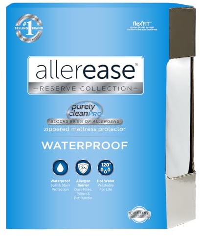 AllerEase Waterproof Mattress Protector Stain Protection Twin Particle Barrier Hot Water Washable Machine Washable Durable Zippered Knit Mattress Cover Stretch Corners (White)