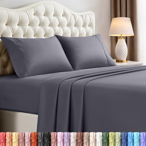 Utopia Bedding King Size Sheet Set – 4 Piece Bed Sheets, Soft and Breathable Microfiber, Includes 1 Fitted Sheet, 1 Flat Sheet and 2 Pillowcases – Oeko Tex (Grey)