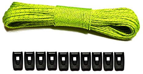 Guyline & Tensioner Kit by LiteOutdoors - 60' - 1.8mm Ultralight Reflective Tent Cord, Lightweight Non-Slip Cord Adjusters, for Camping, Hiking, Backpacking Paracord Rope Guy Line
