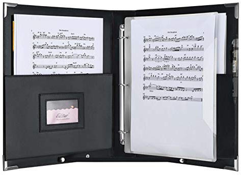 Eastar ESMF-1 Leather Sheet Music Folder, New Version 3 Rings Binder 13.5 x 10.5 Concert Choral Holder with Elastic Hand Strap, 15 Pockets For Sheets A4 (New 3-Ring version)