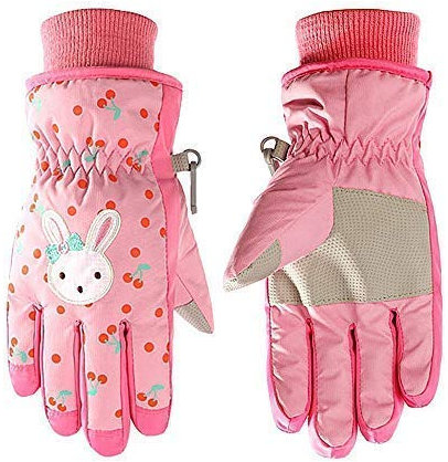 HuoBi Skihandschuhe Wasserdicht Atmungsaktiv Schnee Snowboard Handschuhe Mädchen Kinder Winter Kaltes Wetter Handschuhe Cartoon Kaninchen Muster für Radfahren Rodeln Skaten Laufen Sport