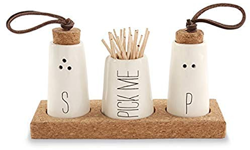 Mud Pie, Salz-, Pfeffer- und Zahnstocherhalter, Größe: Tablett 5,1 x 15,2 cm | Streuer 6,5 x 3,8 cm Durchmesser