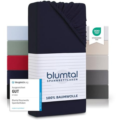 Blumtal® Basics Spannbettlaken Baumwolle - Oeko-TEX zertifiziertes Bettlaken - Laken 140x200cm Dark Ocean Blue - Blau